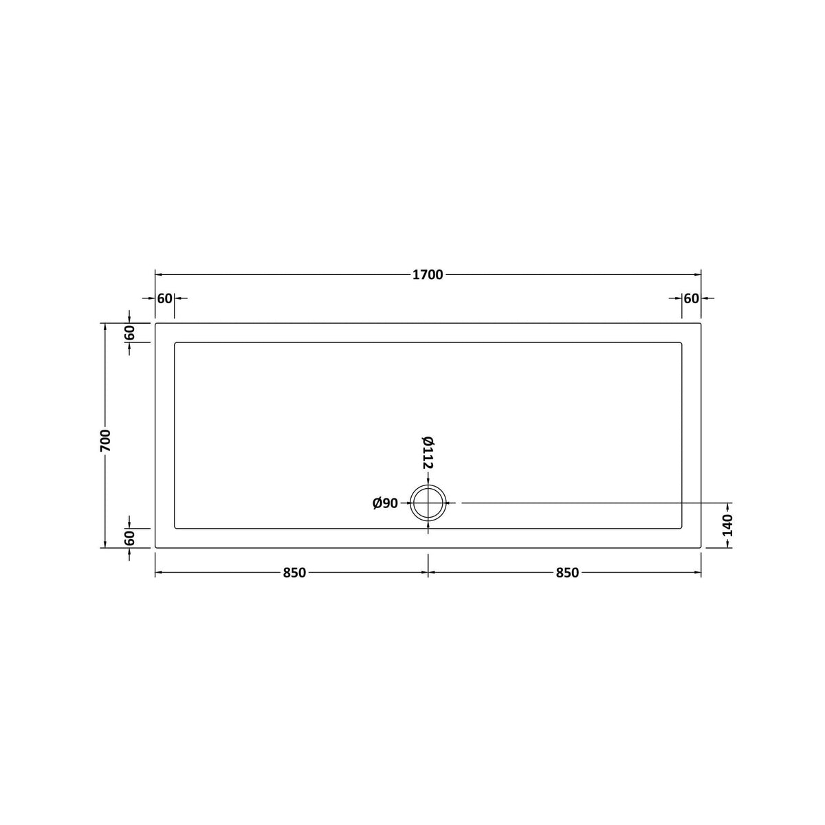 Bibe Slimline Slip Resistant Rectangular Shower Tray - Gloss White