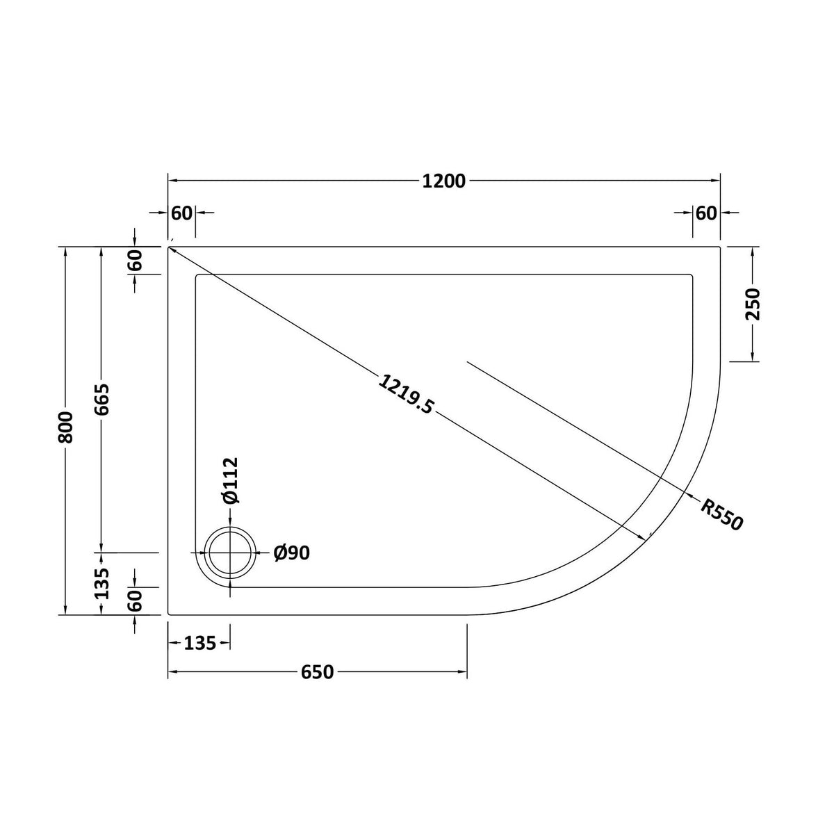 Alex Slip Resistant Slimline Offset Quadrant Shower Tray - Gloss White