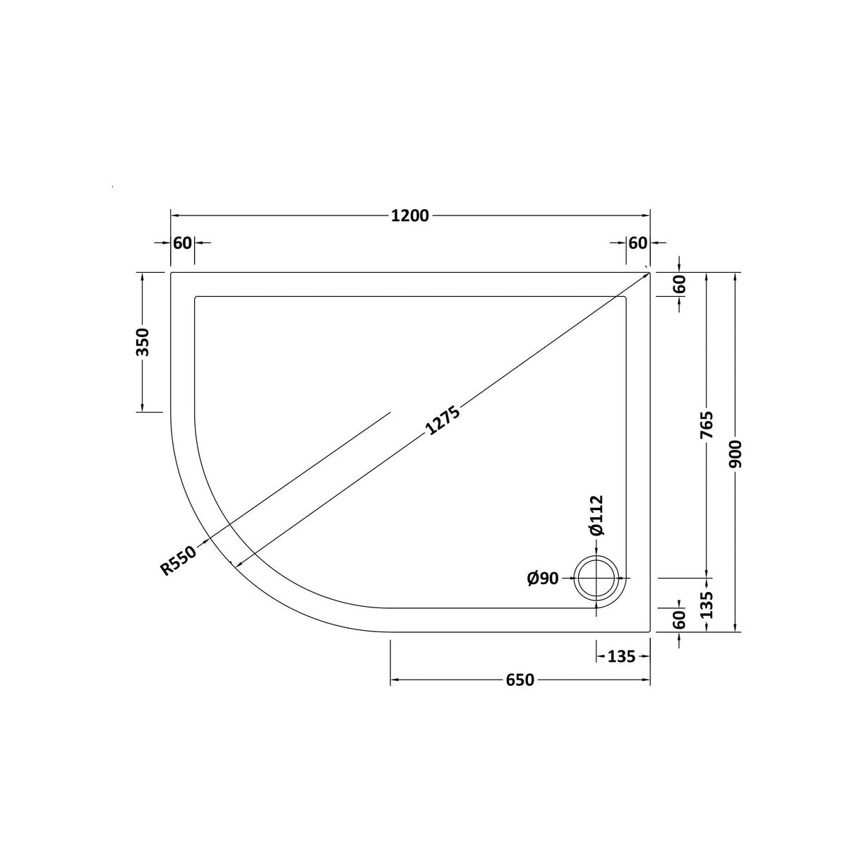 Alex Slip Resistant Slimline Offset Quadrant Shower Tray - Gloss White