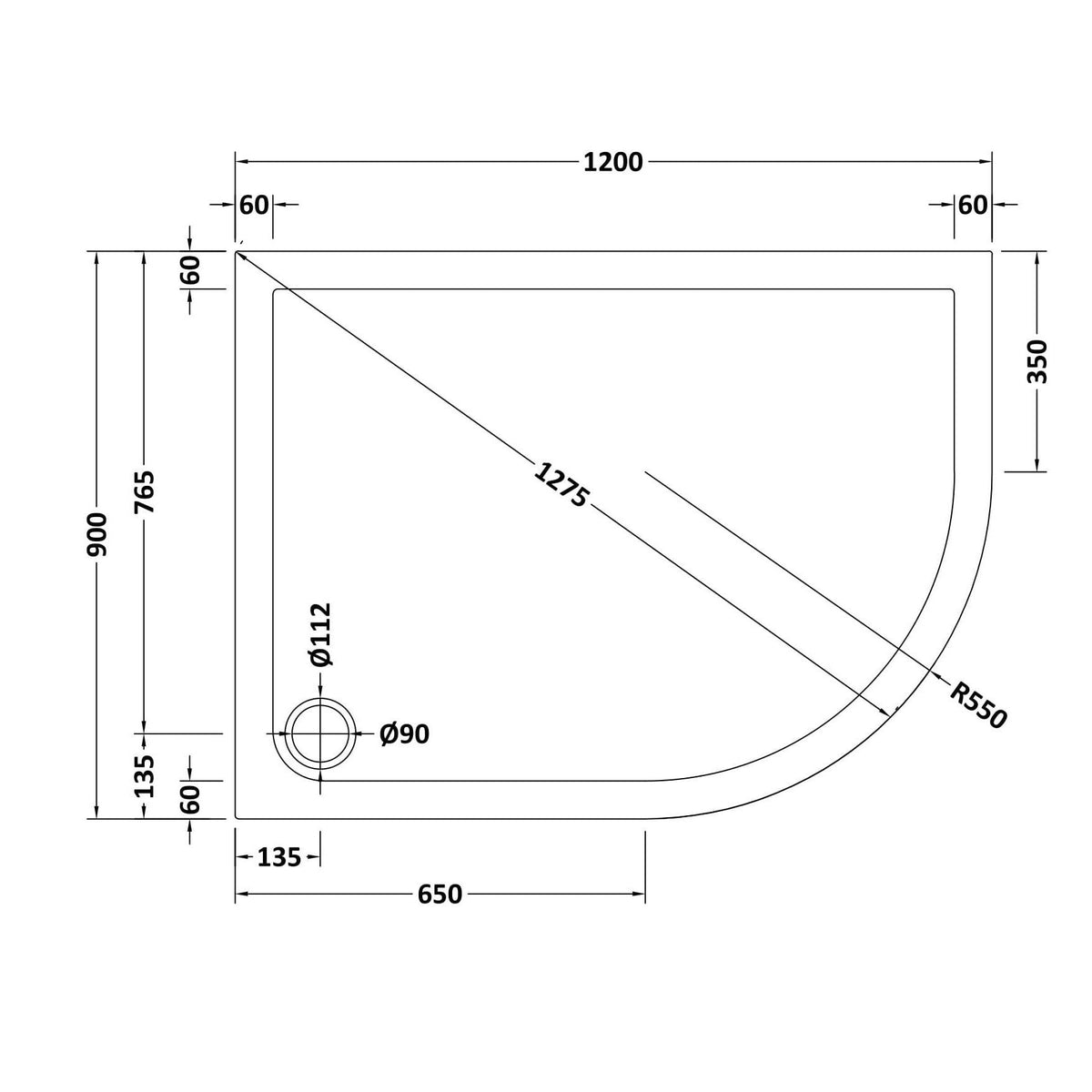 Alex Slip Resistant Slimline Offset Quadrant Shower Tray - Gloss White