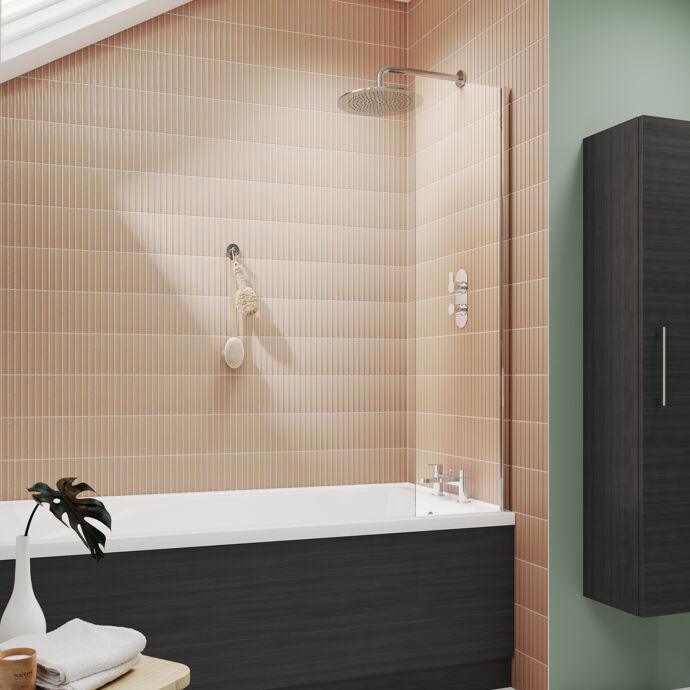 Square Fixed Bath Screen Panel - 1400 x 350mm - Chrome