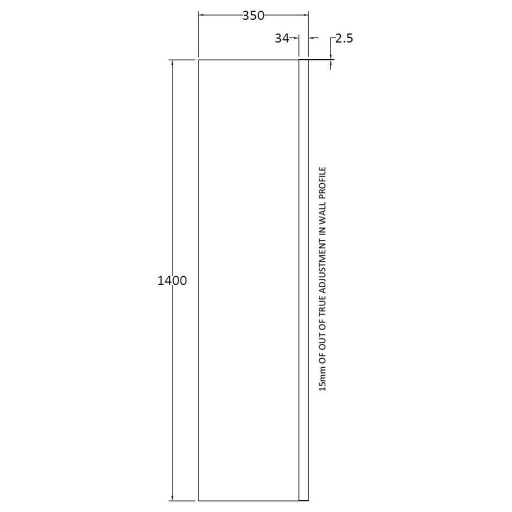 Luxe 6mm Glass Square Fixed Bath Screen Panel - 1400mm x 350mm - Chrome