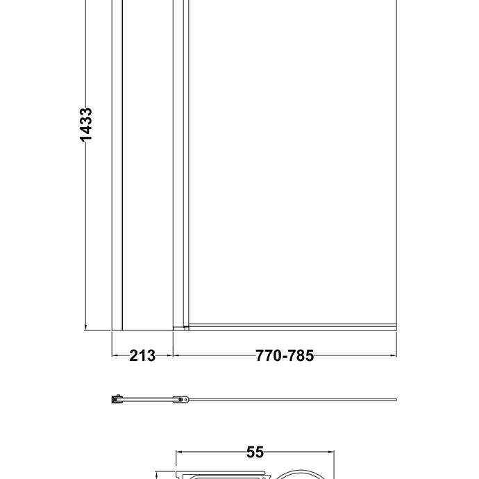 Square Bath Screen with Fixed Return Panel - 1433 x 998mm - Chrome
