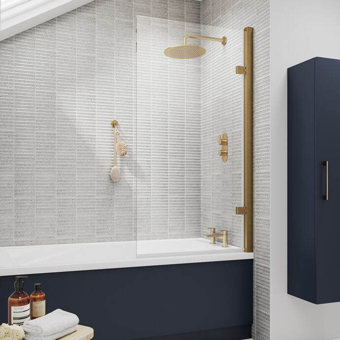 Square Hinged Bath Screen - 1520 x 830mm - 8mm Toughened Safety Glass