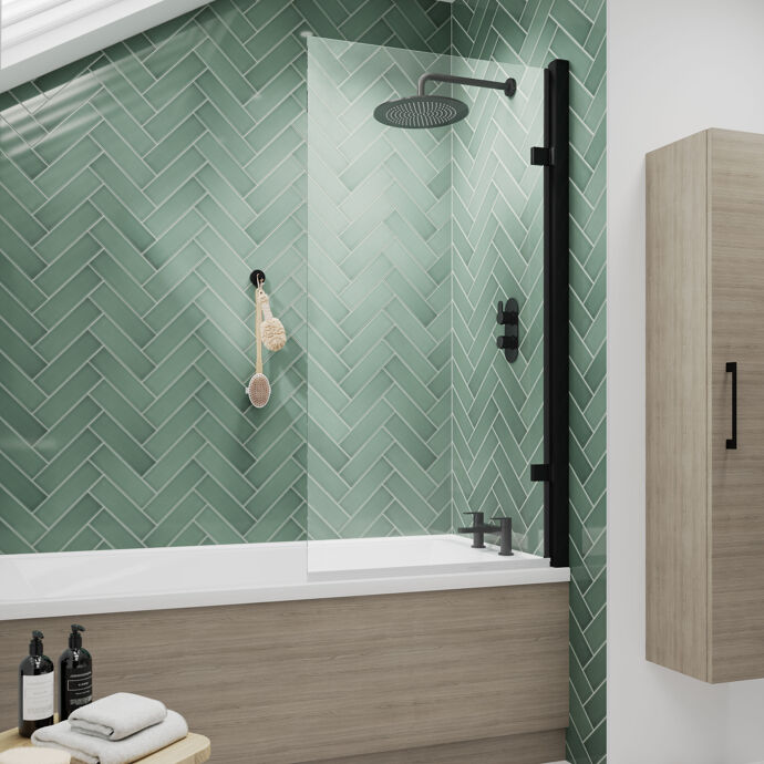 Square Hinged Bath Screen - 1520 x 830mm - 8mm Toughened Safety Glass
