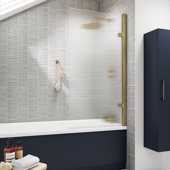 Square Hinged Bath Screen - 1520 x 830mm - 8mm Toughened Safety Glass