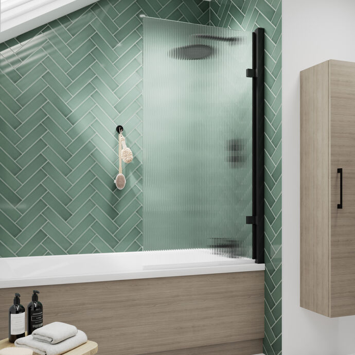 Square Hinged Bath Screen - 1520 x 830mm - 8mm Toughened Safety Glass