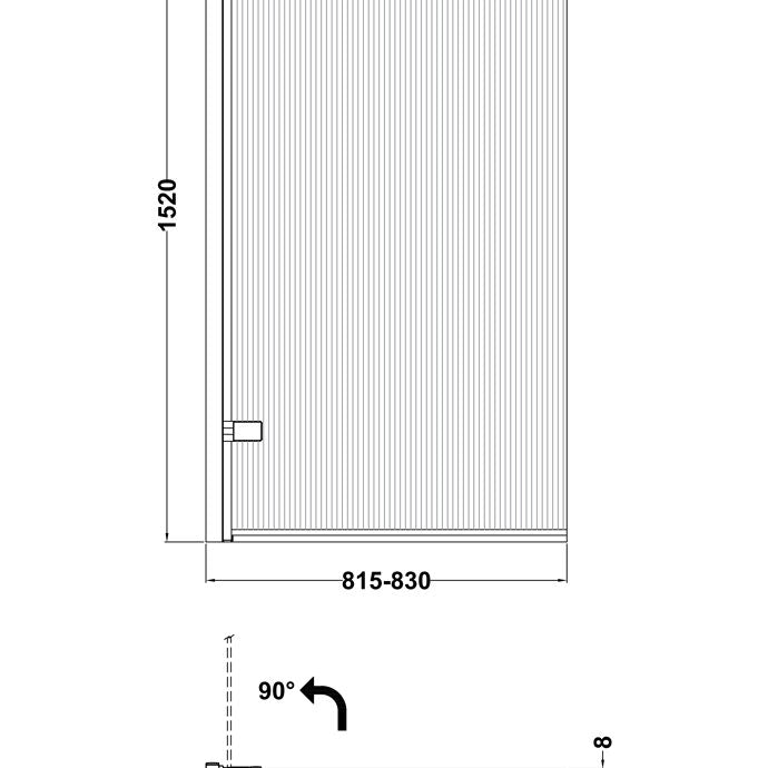Square Hinged Bath Screen - 1520 x 830mm - 8mm Toughened Safety Glass