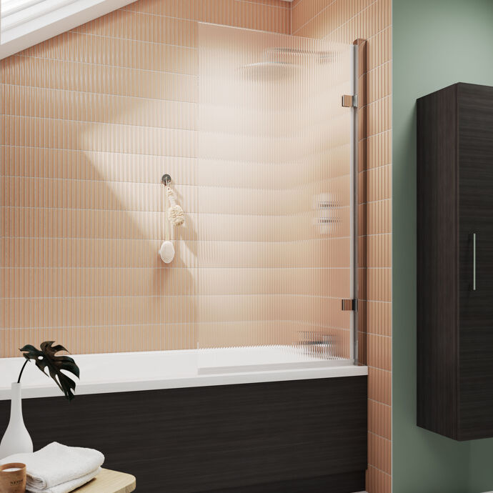 Square Hinged Bath Screen - 1520 x 830mm - 8mm Toughened Safety Glass