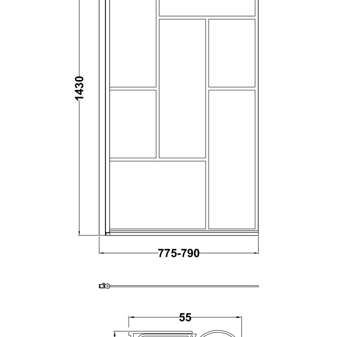 Rivera 6mm Abstract Glass Bath Screen - 1430mm x 790mm - Matt Black