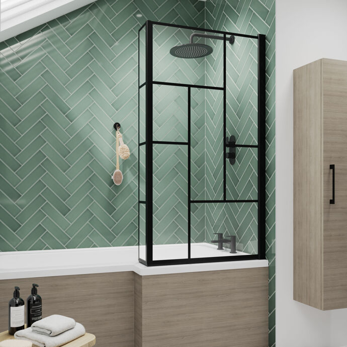 Rivera 6mm Abstract Glass Bath Screen - 1430mm x 790mm - Matt Black