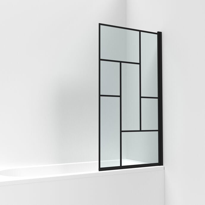 Rivera 6mm Abstract Glass Bath Screen - 1430mm x 790mm - Matt Black