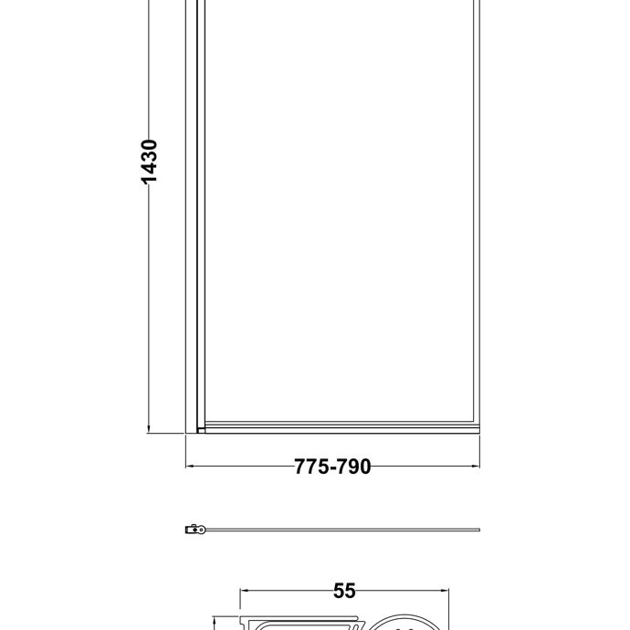 Sierra 6mm Outer Framed Glass Bath Screen - 1430mm x 790mm - Matt Black