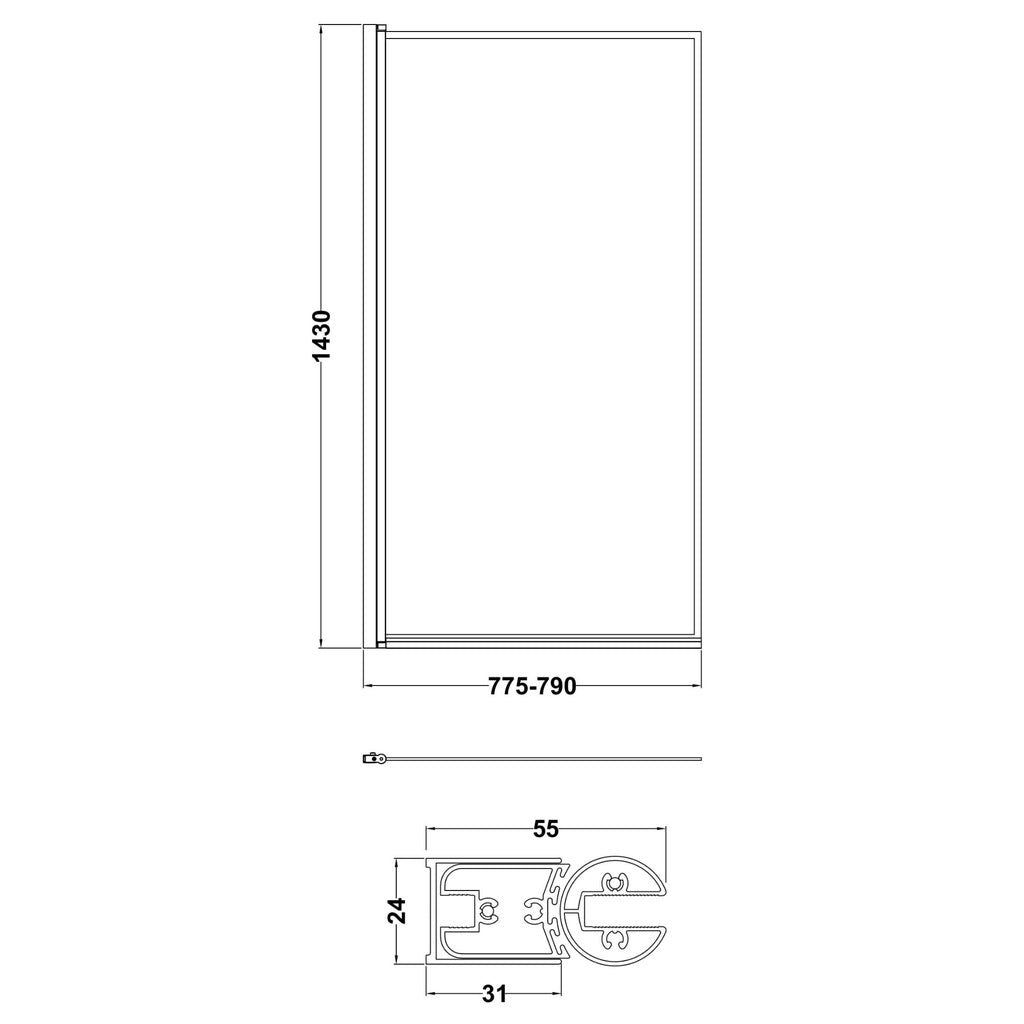 Sierra 6mm Glass Outer Framed Bath Screen - 1430mm x 790mm - Matt Black