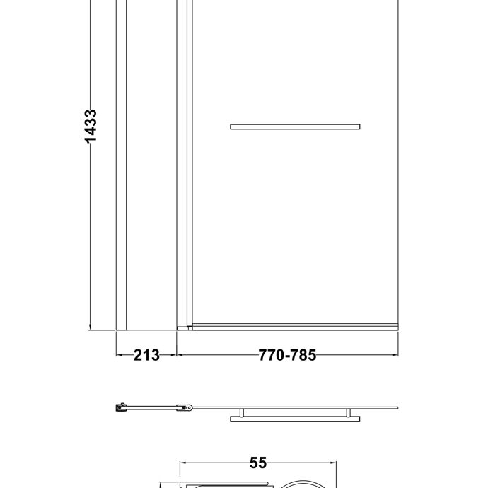 Square Bath Screen with Fixed Return Panel and Towel Rail - 1433 x 998mm - Chrome