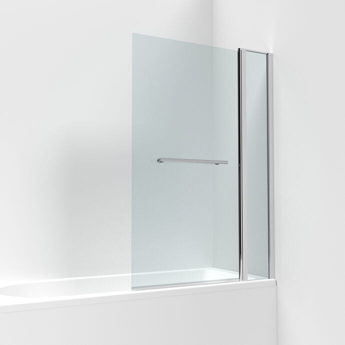 Square Bath Screen with Fixed Return Panel and Towel Rail - 1433 x 998mm - Chrome