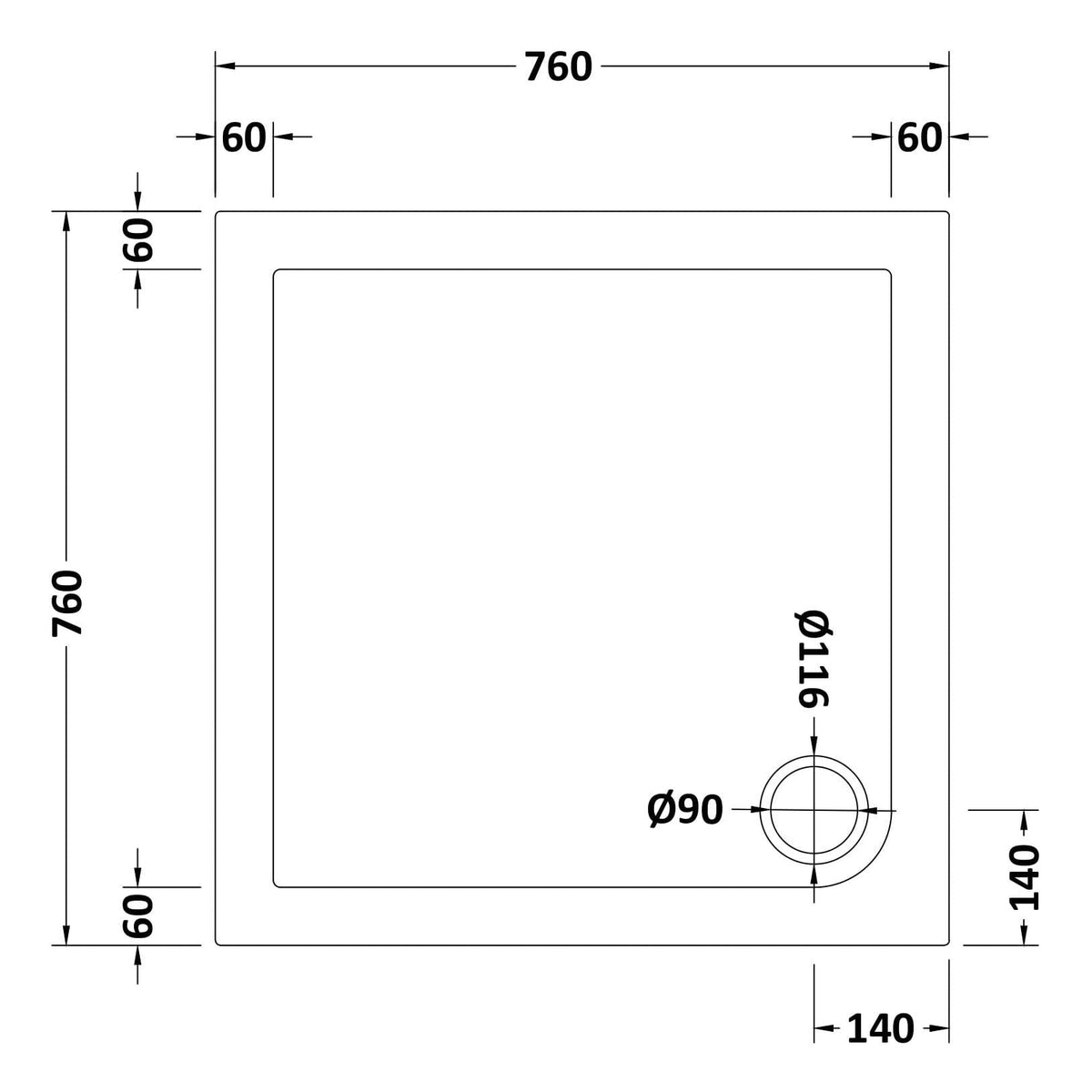 Bibe Slimline Square Shower Tray