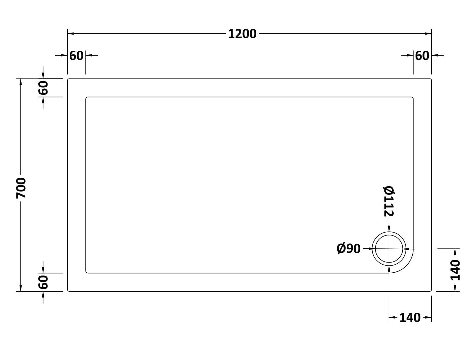Bibe Slimline Rectangular Shower Tray - Gross White