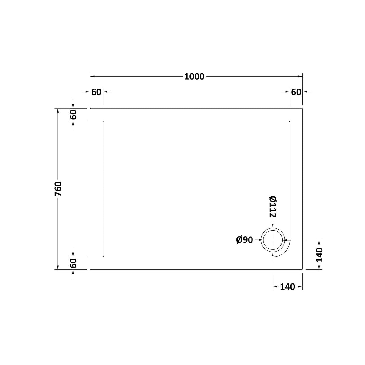 Bibe Slimline Rectangular Shower Tray - Gloss White