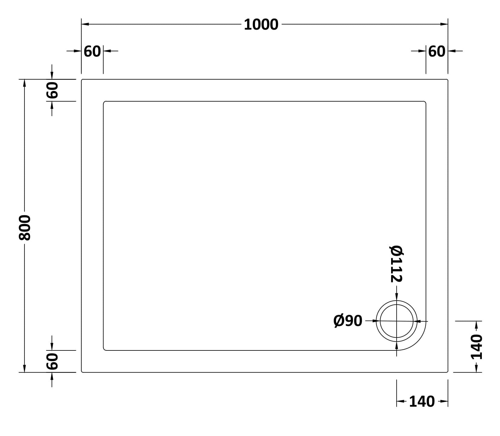 Bibe Slimline Rectangular Shower Tray - Gross White