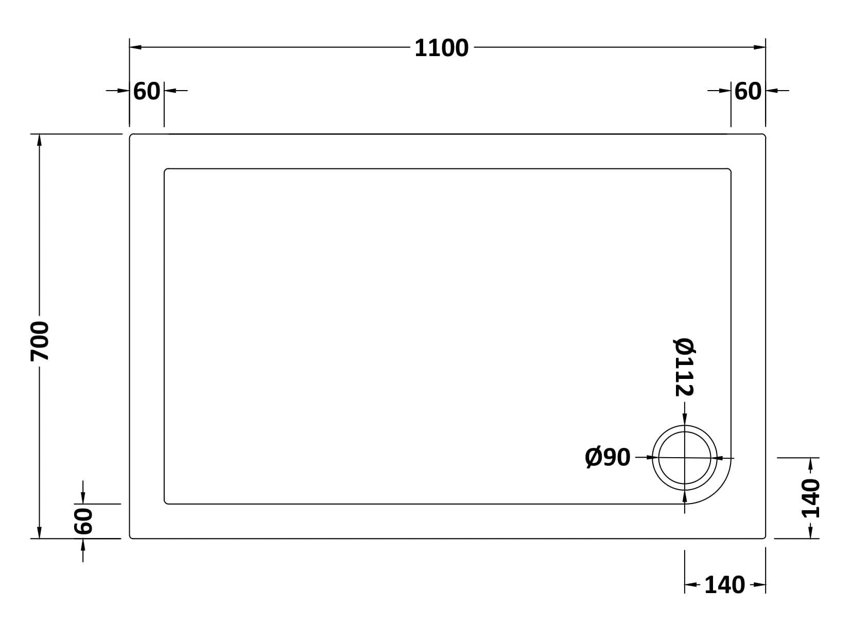 Bibe Slimline Rectangular Shower Tray - Gross White