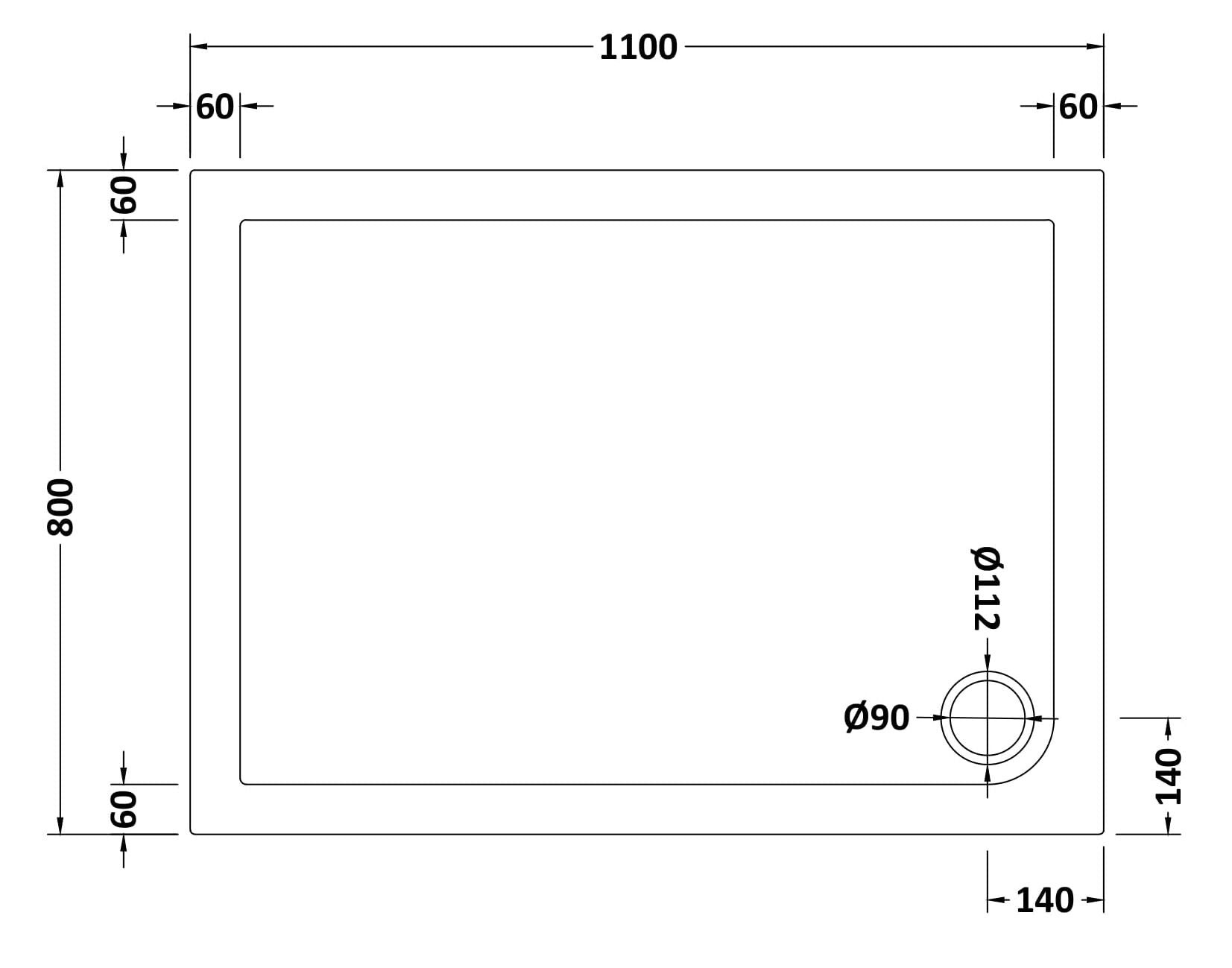 Bibe Slimline Rectangular Shower Tray - Gross White