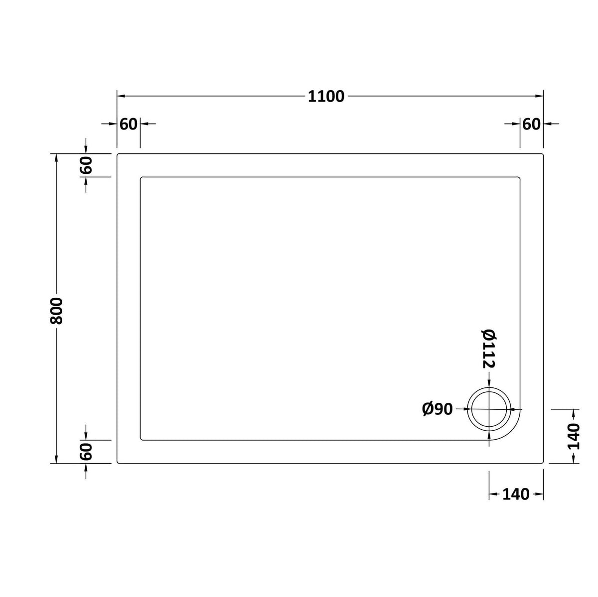 Bibe Slimline Rectangular Shower Tray - Gloss White
