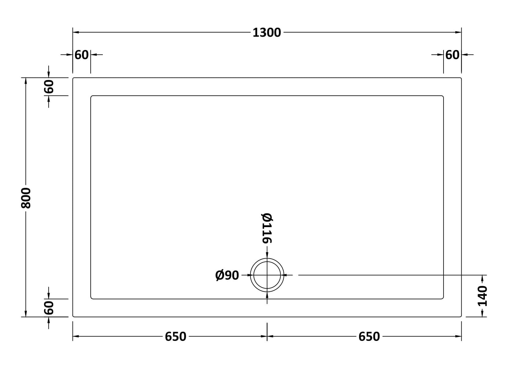 Bibe Slimline Rectangular Shower Tray - Gross White