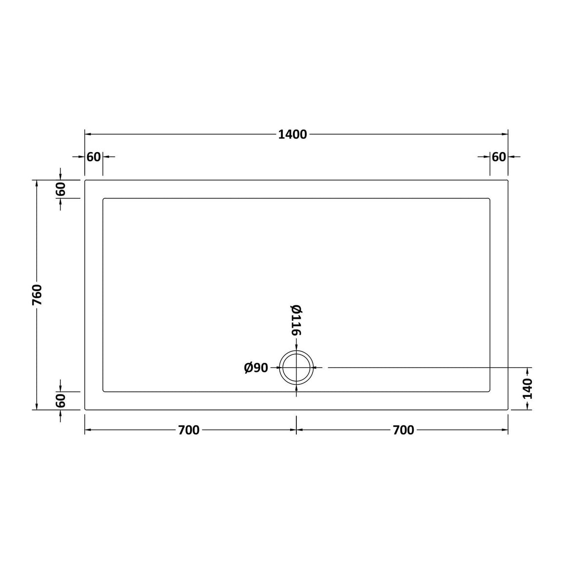 Bibe Slimline Rectangular Shower Tray - Gloss White