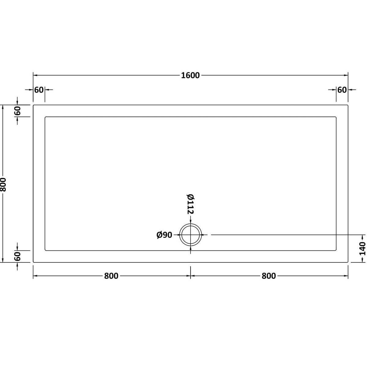 Bibe Slimline Rectangular Shower Tray - Gloss White