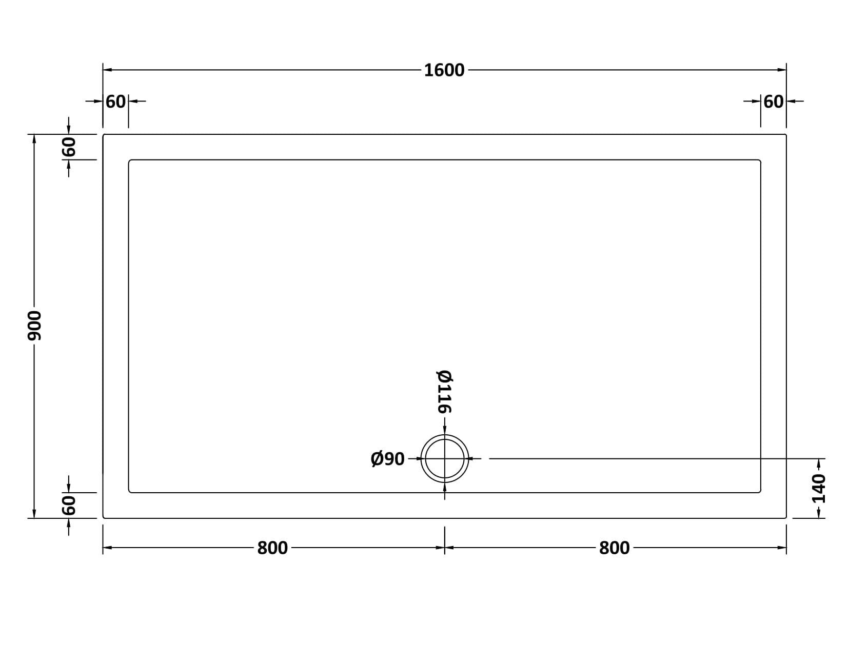 Bibe Slimline Rectangular Shower Tray - Gross White