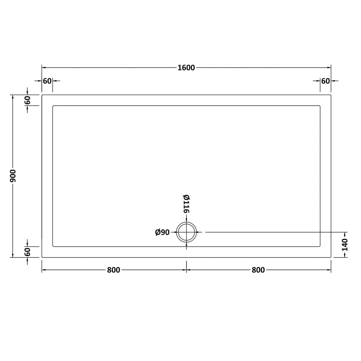 Bibe Slimline Rectangular Shower Tray - Gloss White