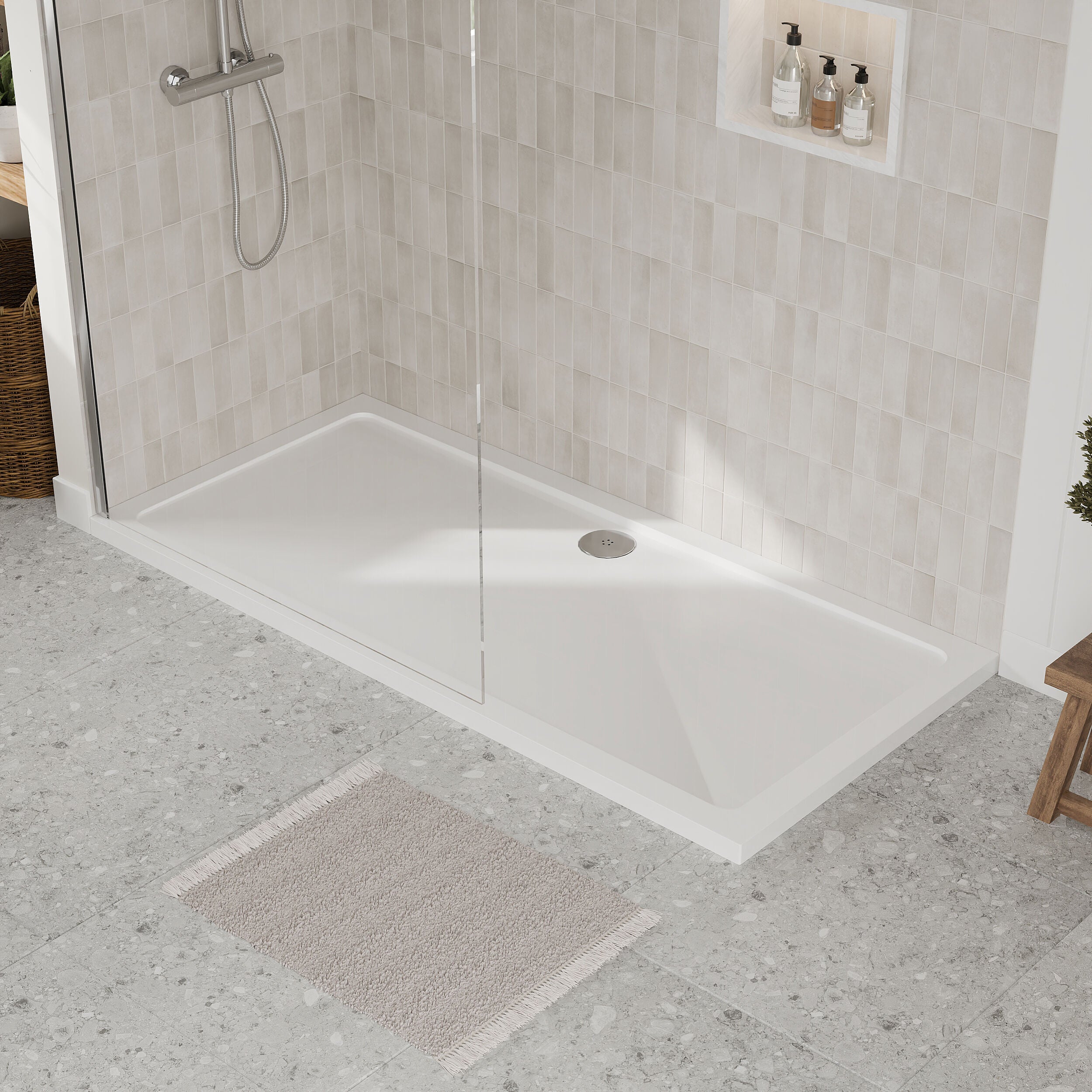Bibe Slimline Rectangular Shower Tray - Gross White