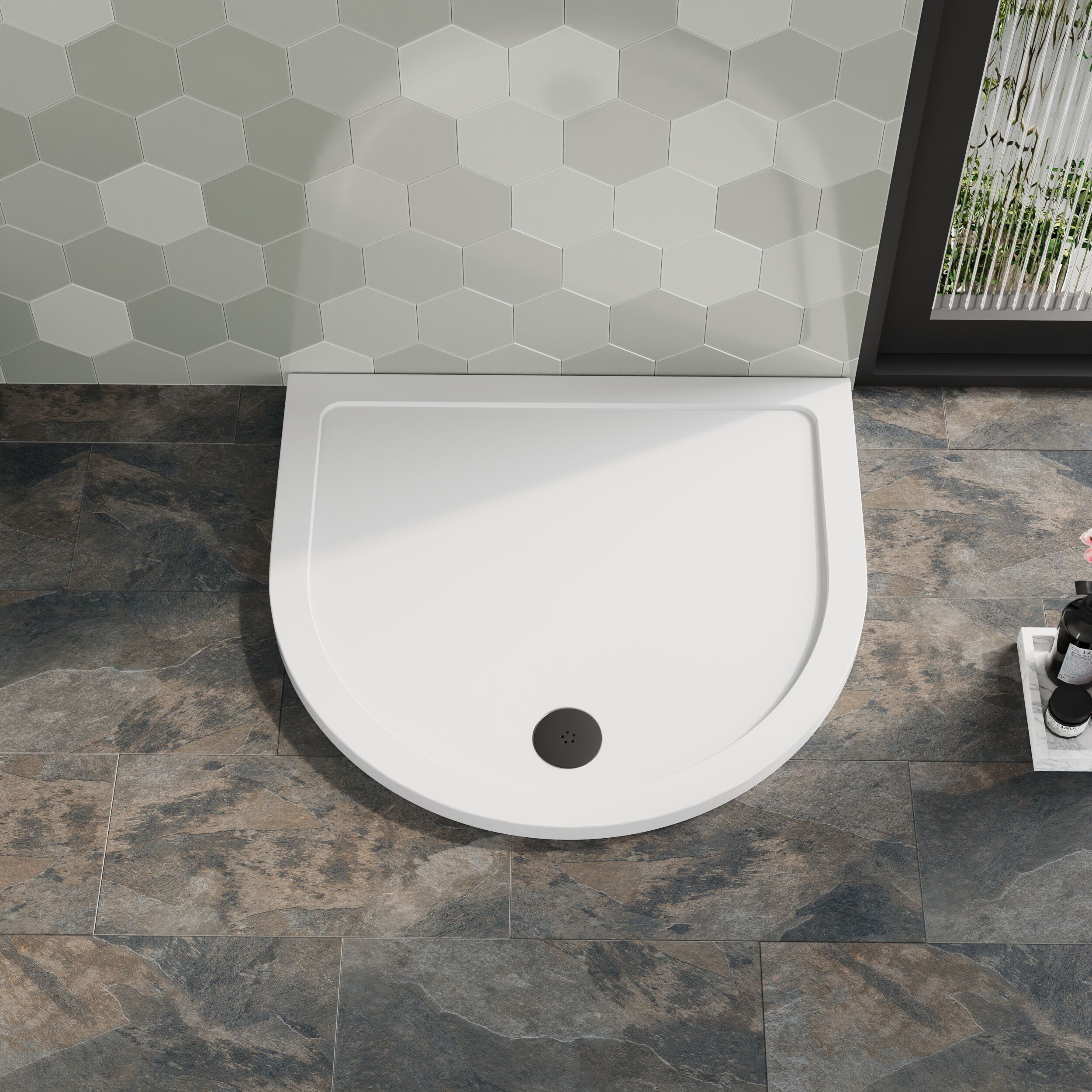 Bibe Slimline D shape Shower Tray - Gloss White