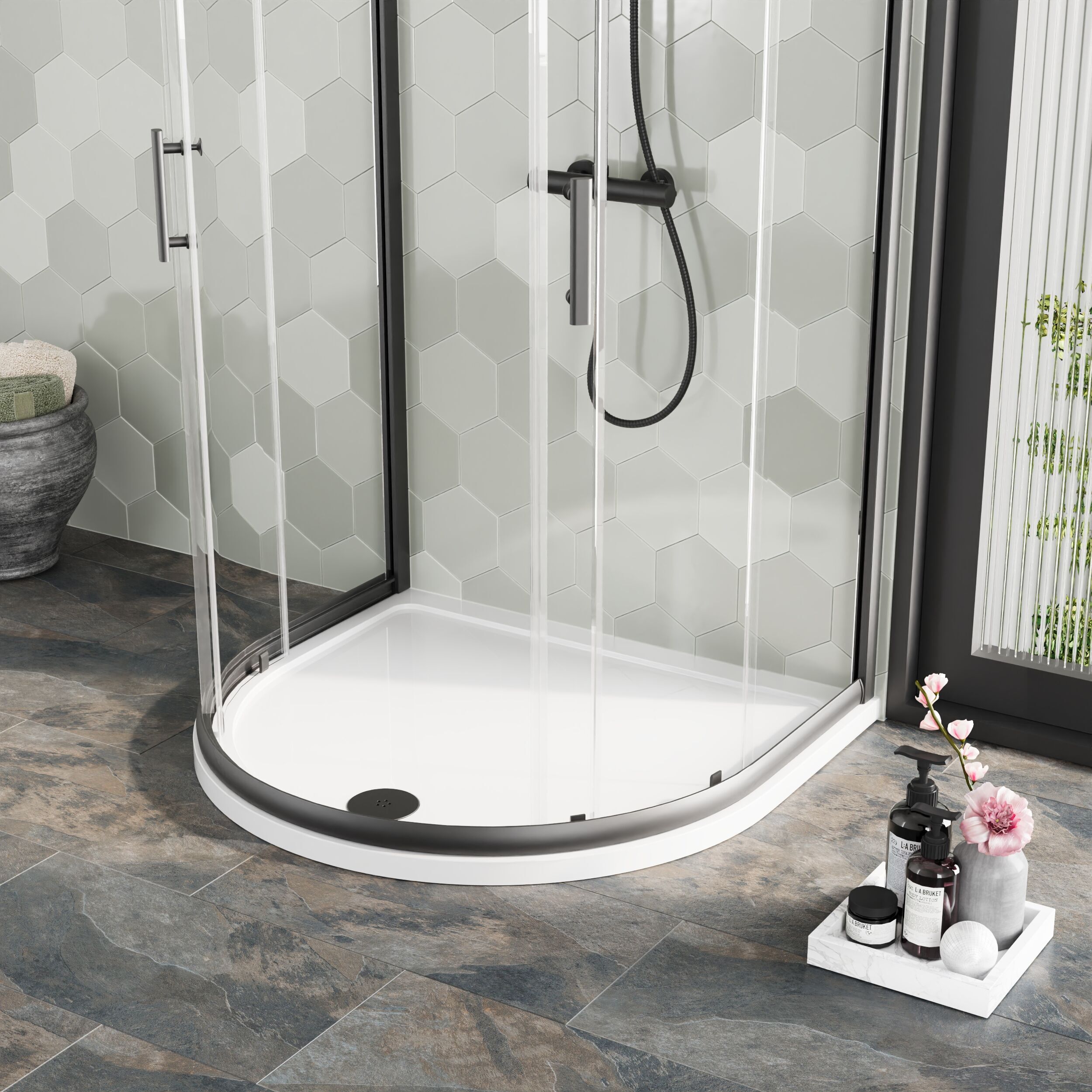 Bibe Slimline D shape Shower Tray - Gloss White