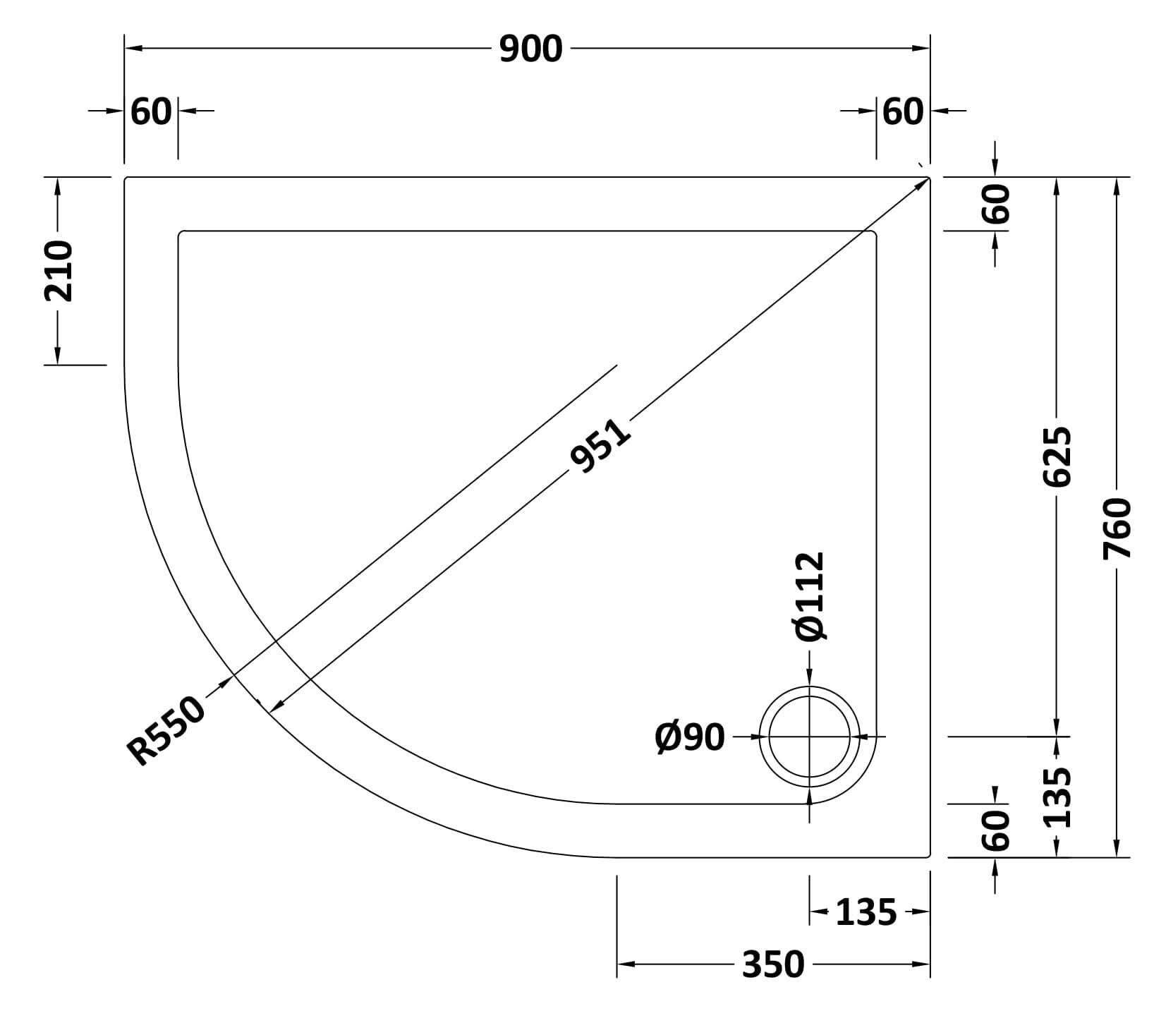 Alex Slimline Left Hand Offset Quadrant Shower Tray