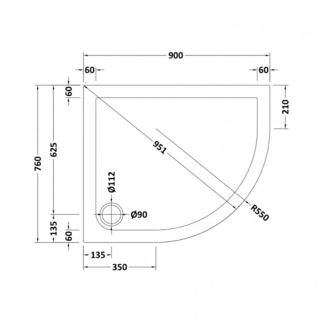 Alex Slimline Right Hand Offset Quadrant Shower Tray