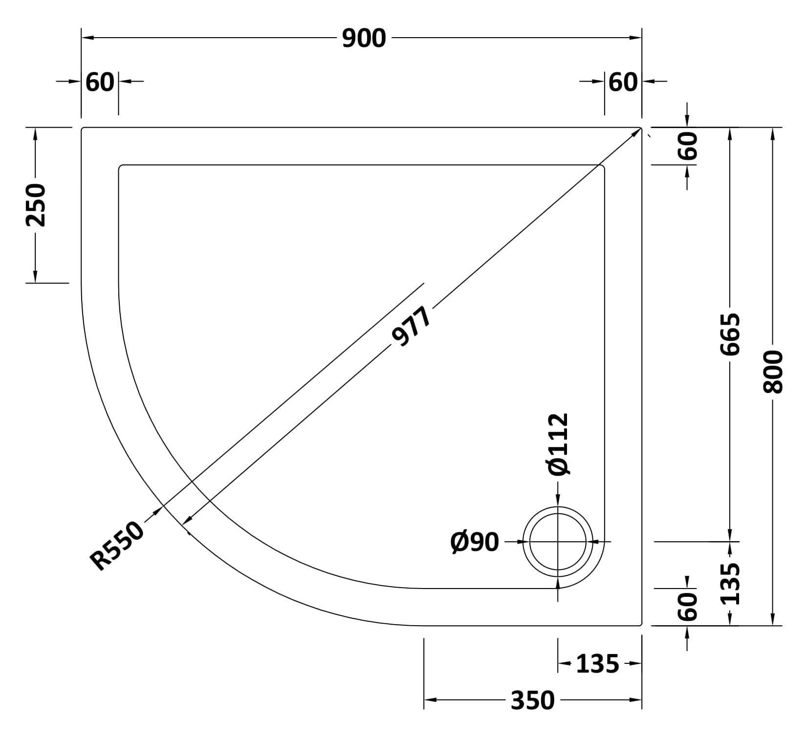 Alex Slimline Left Hand Offset Quadrant Shower Tray