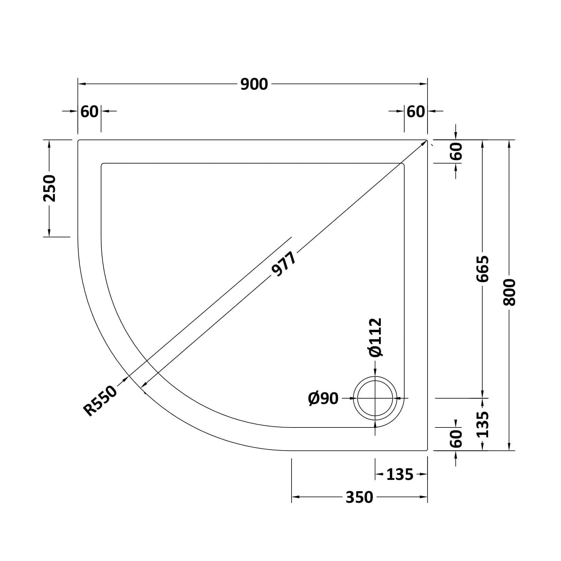 Alex Slimline Left Hand Offset Quadrant Shower Tray