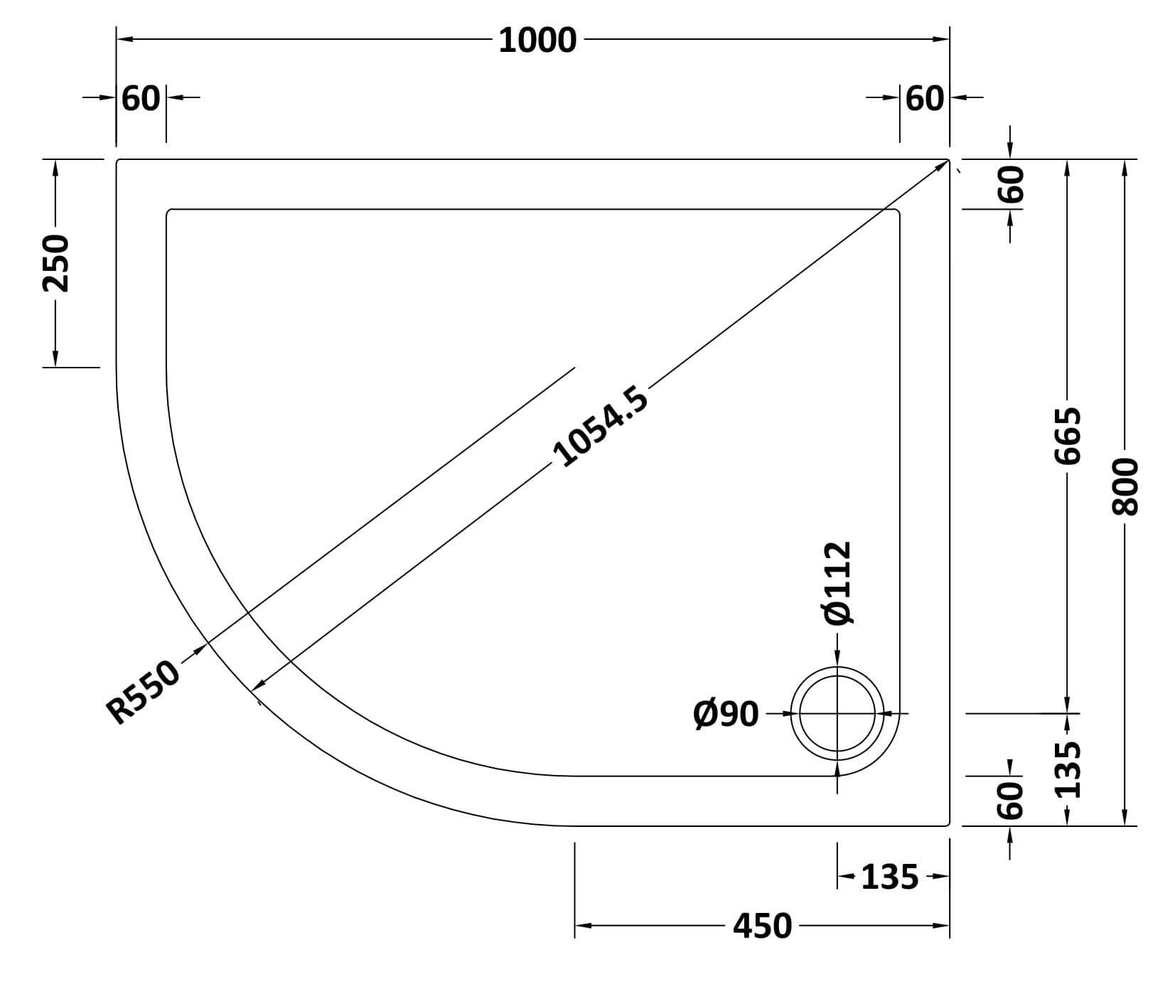 Alex Slimline Left Hand Offset Quadrant Shower Tray