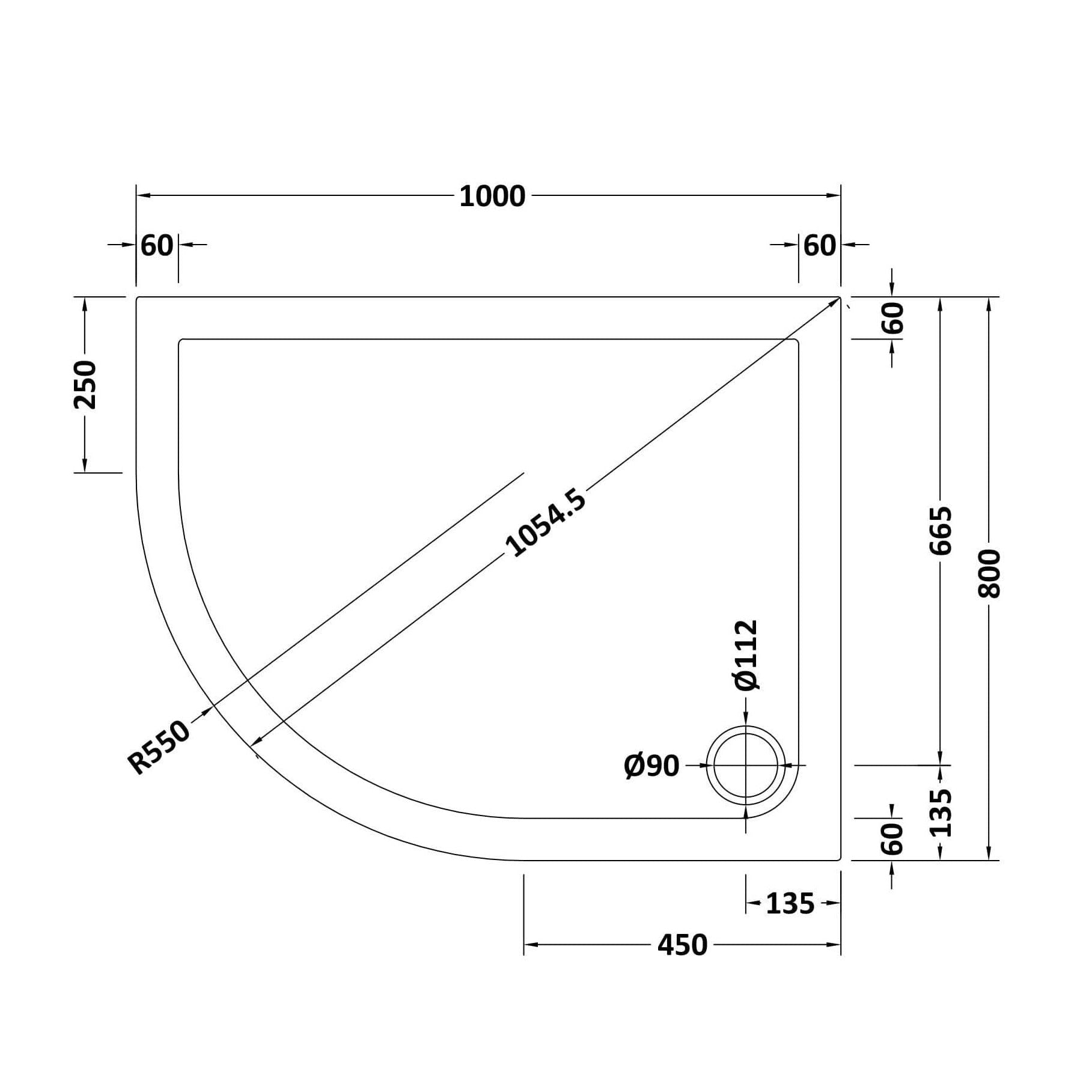 Alex Slimline Left Hand Offset Quadrant Shower Tray