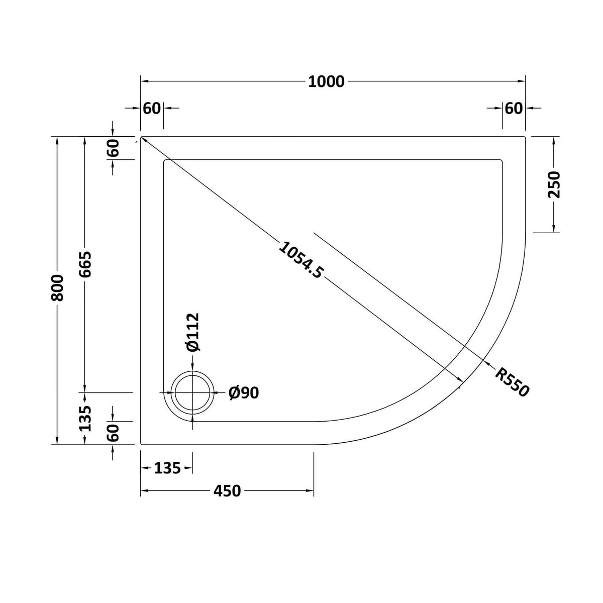 Alex Slimline Right Hand Offset Quadrant Shower Tray