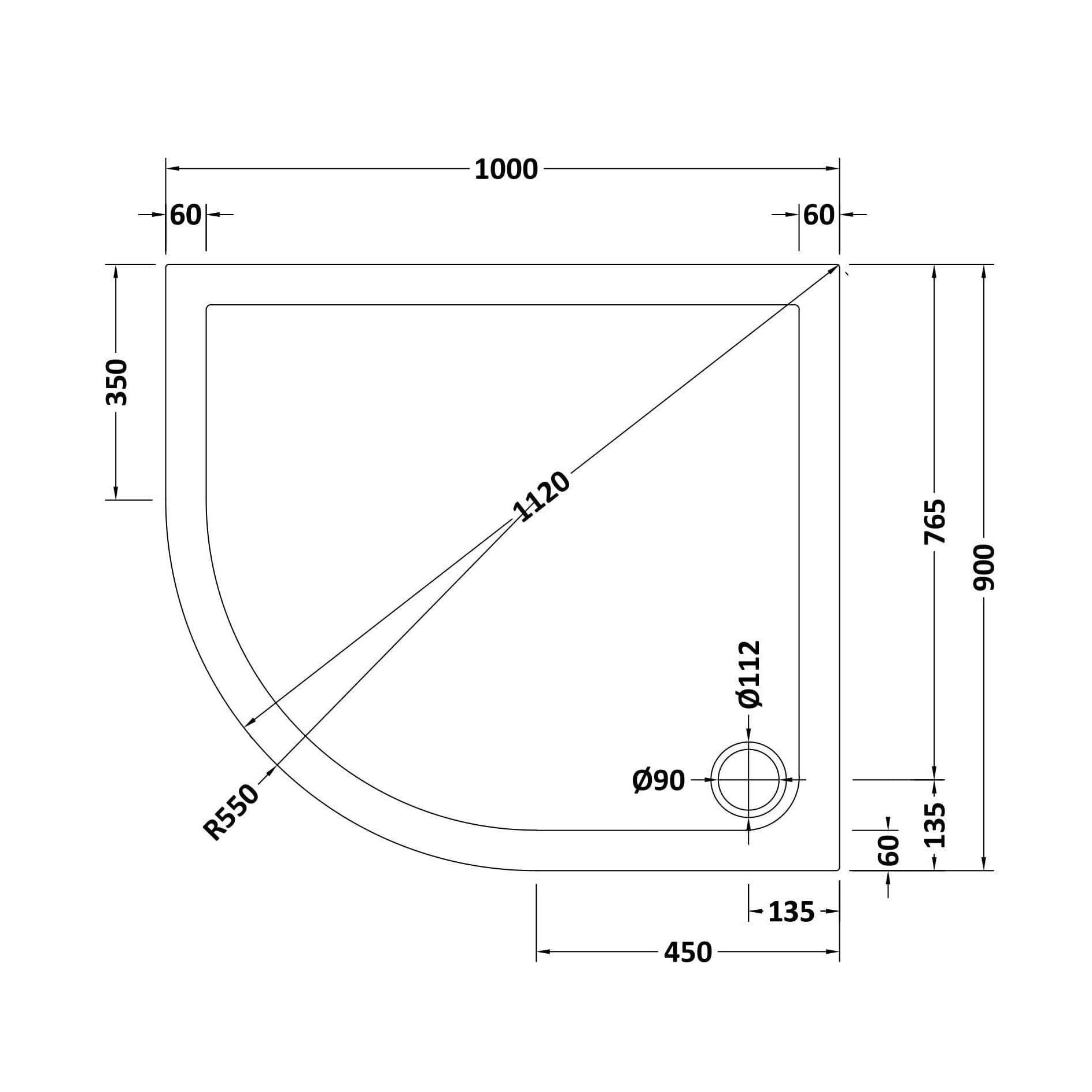 Alex Slimline Left Hand Offset Quadrant Shower Tray