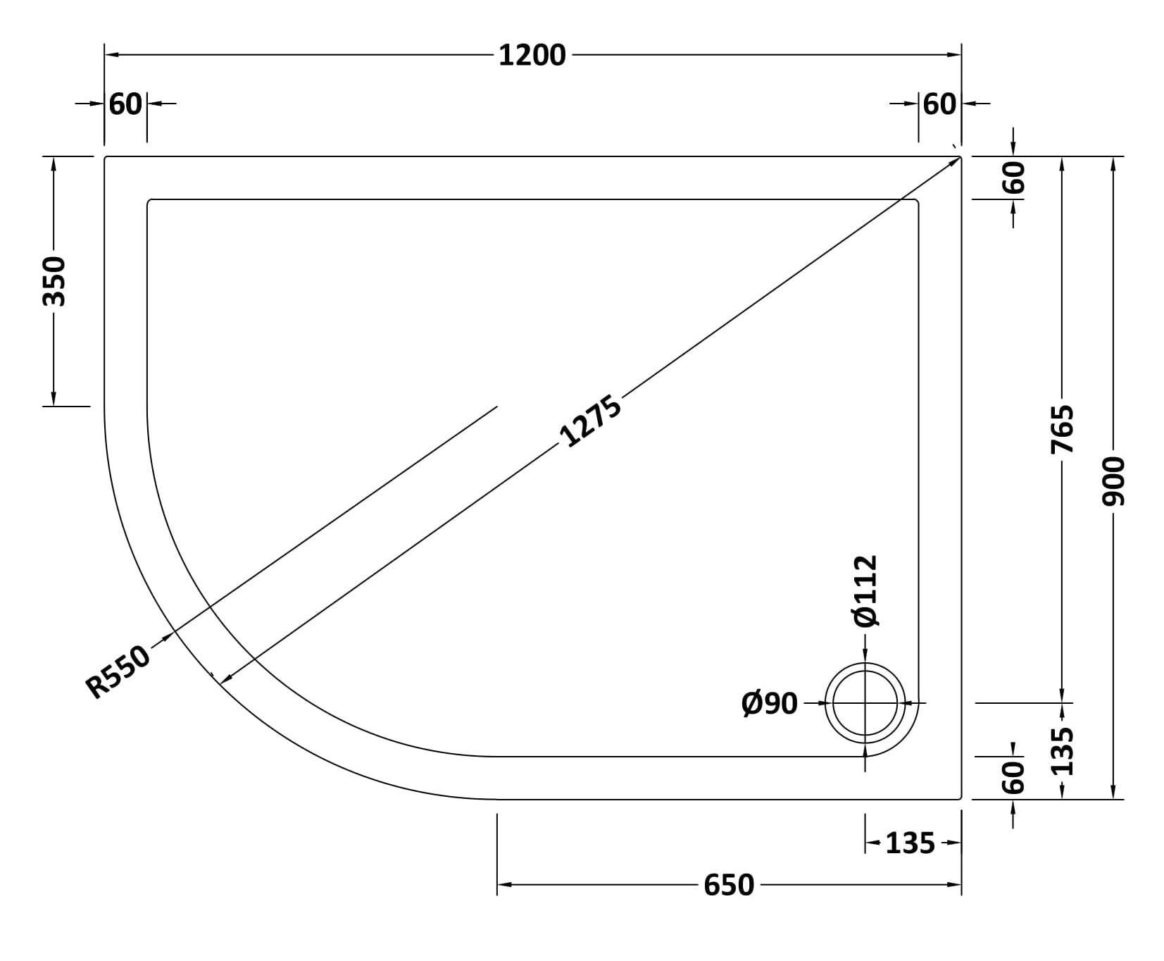 Alex Slimline Left Hand Offset Quadrant Shower Tray