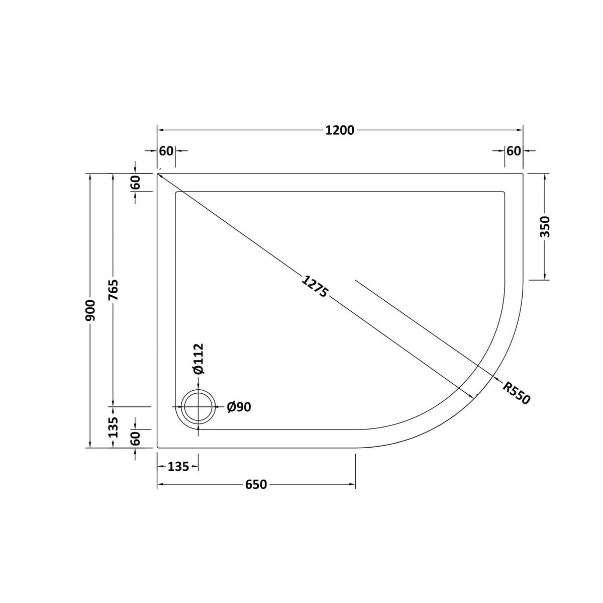 Alex Slimline Right Hand Offset Quadrant Shower Tray