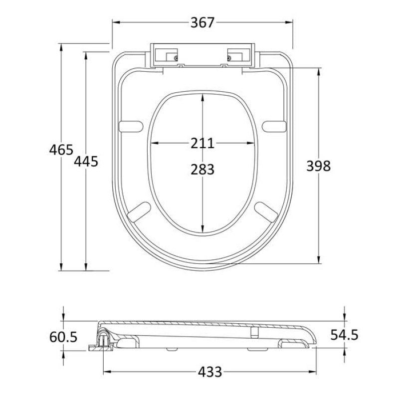 Nio D-Shape Soft Close Toilet Seat with Top Fix Hinges - White