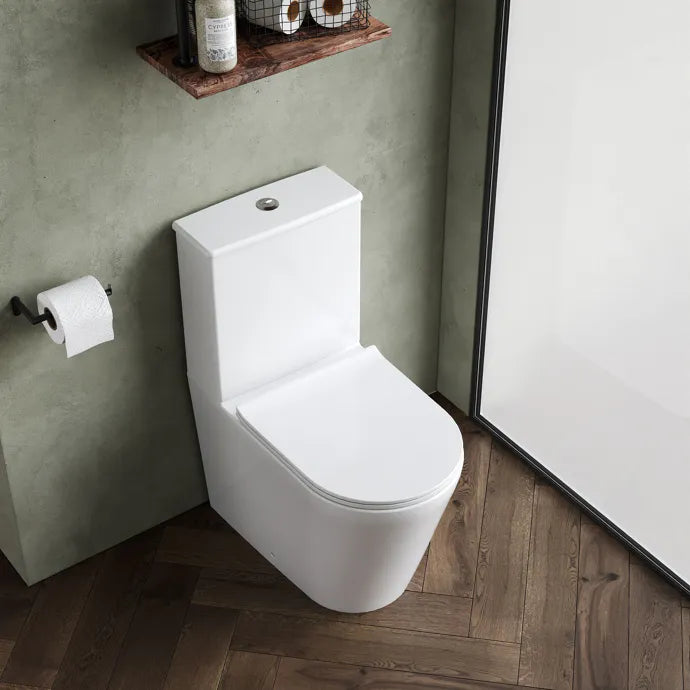 Freya Flush To Wall Close Coupled Toilet with Soft Close Seat & Cistern - White