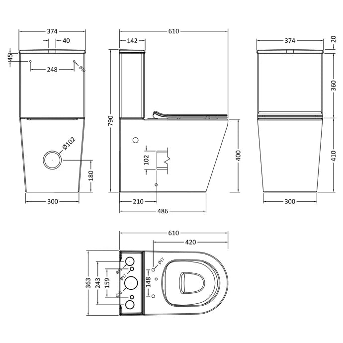 Freya Flush To Wall Close Coupled Toilet with Soft Close Seat & Cistern - White