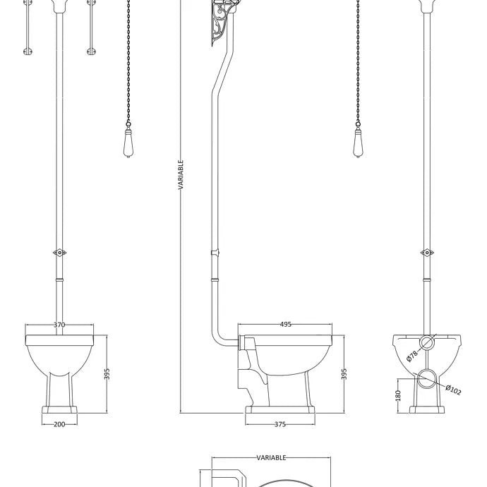 Carlton High Level Close Coupled Toilet with Cistern & Flush Pipe Kit - White