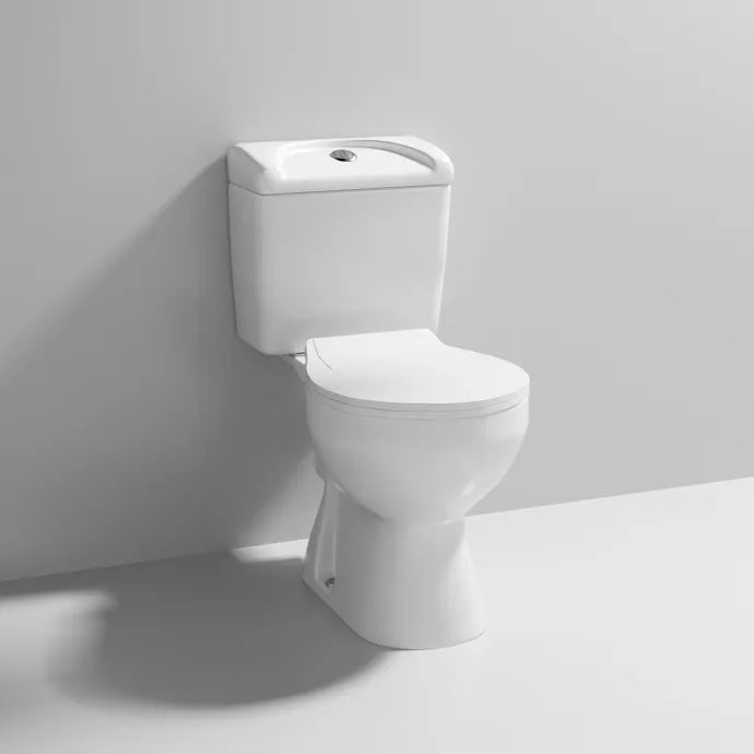 Melbourne Close Coupled Toilet with Push Button Cistern & Standard Seat - White